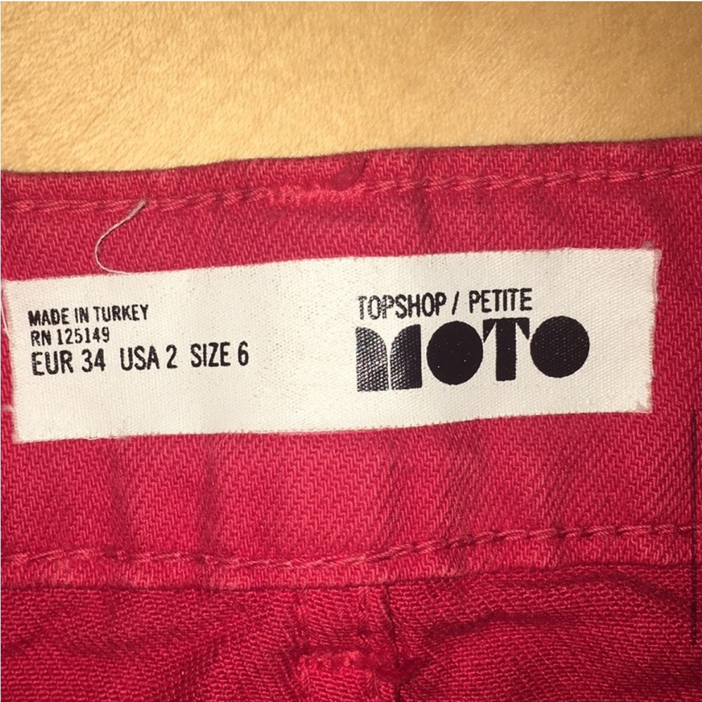Topshop Petite Moto Red Denim Jean Skirt - Picture 6 of 7